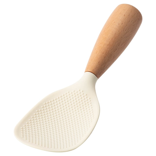 Cuillère à Riz en Silicone de Qualité Alimentaire avec Manche en Bois, Cuiseur à Riz Antiadhésif