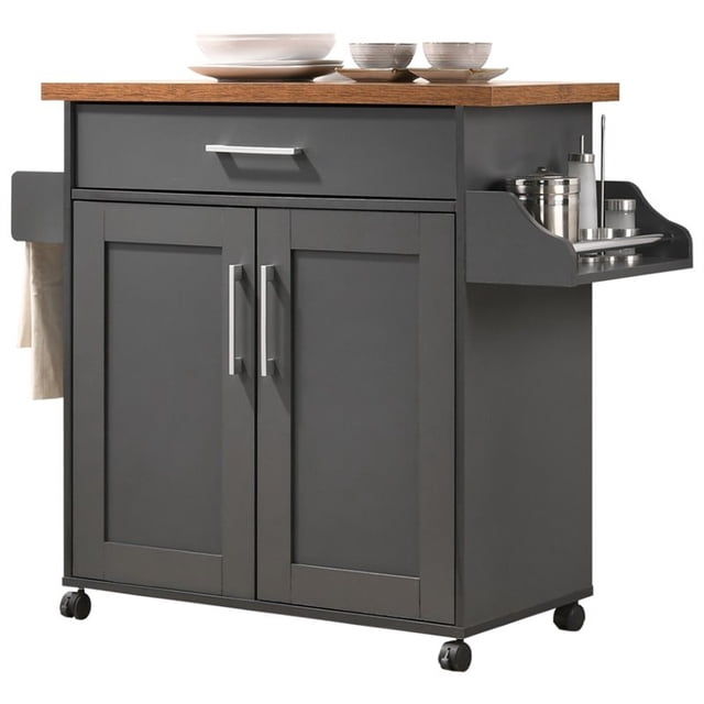 Pemberly Row Îlot de Cuisine avec Porte-Épices en Chêne Gris