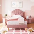 thumbnail image 2 of Bingirl Pink Twin Bed Frame with Shell Headboard: Strong Wooden Slat Support, No Truss Needed, 2 of 7