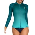 thumbnail image 1 of Women's Long Sleeve Rash Guard Sun Protection Zipper Gradient Swimsuit Top, 1 of 6