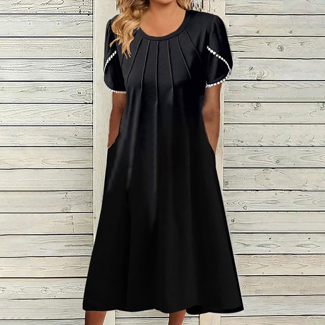 Lenago Summer Plus Size Midi Dresses for Women Mode Women Décontractée Aguichant Col en V Imprimé Summer Manches Courtes Poches Robe Fête Plage Dresses en Liquidation