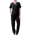 thumbnail image 2 of Pisexur Plus Size Scrub Set for Women - Slim Solid Color V-Neck Scrub Top & Skinny Cargo Scrub Pants With Pockets, 2 of 3