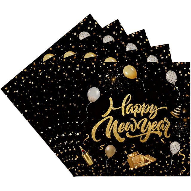 New Years Eve 20 Pieces Paper Napkins Black Gold Disposable