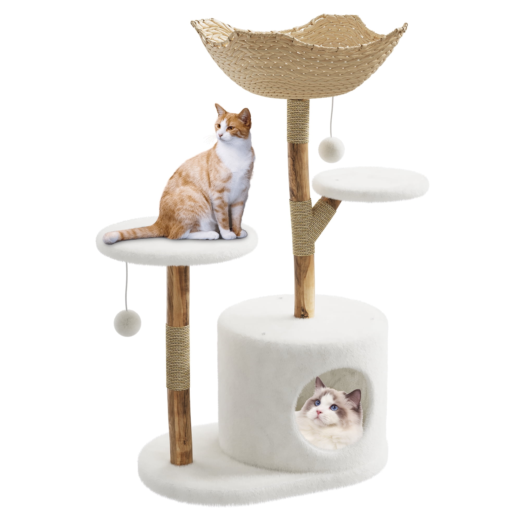 Cat Tree, Cat Tree Tower, Indoor Cat & Kittens Multi-Level Climbing Activity Tower with Scratching Posts, Perches & Real Branch Design, Cat Furniture Activity Center Play House for Indoor Cats