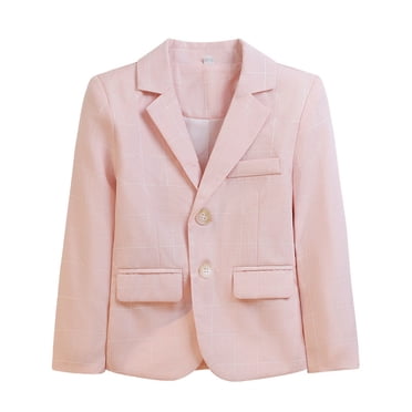 Floleo Boys' Blazer Jacket Casual Slim Fit Single Breasted Kids Solid Color Long Sleeve Pocket Jacket for Boy Formal Sport Suit Coat for Party Wedding(Pink#4,5-6 Years)