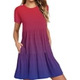 thumbnail image 2 of Weiqiqre Robes de Travail pour Femmes, Robe T-Shirt d'Été Décontractée à Manches Courtes pour Femmes, Robes Mini à Étages avec Poches, 2 of 6