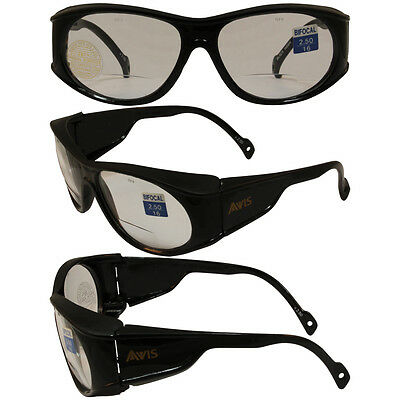 AVIS BLACKHAWK BIFOCAL SAFETY GLASSES BLACK FRAME 2.5 CLEAR LENS Z87.1