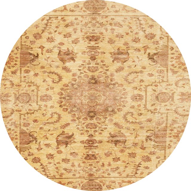 Ahgly Company Indoor Round Abstract Chrome Gold Yellow Oriental Area Rugs, 6' Round