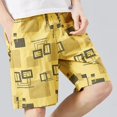 thumbnail image 2 of Mens Workout Shorts Checkered 5 Quarter Straight Tube Micro Elastic Zipper Pocket Shorts Men Running Shorts Yellow L, 2 of 4