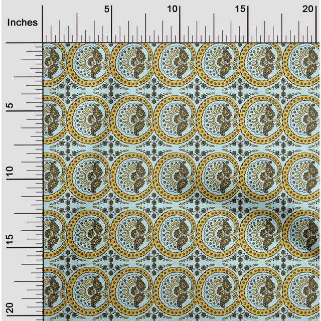oneOone Polyester Lycra Fabric Floral & Paisley Block Printed Fabric 1 Yard 56 Inch Wide