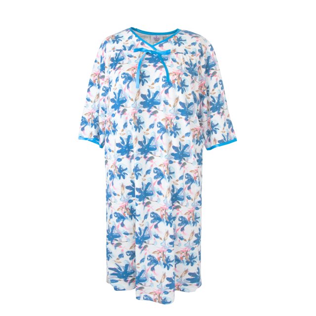 Silverts Women Open Back Knit Hospital Gown, S, Blue Floral