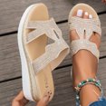 thumbnail image 2 of Platform Sandals Women Slide Wedge Rhinestone Soft Sole Non Slip Beach Summer Slide Sandals Beige, 2 of 8