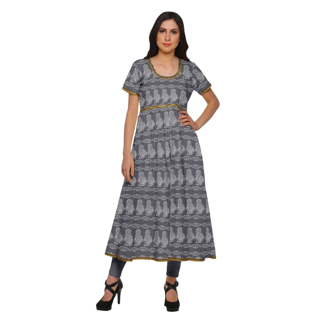 Moomaya Kurtis Indiennes pour Femmes en Coton à Fente avant Kurti Longue Imprimée Robe Ethnique