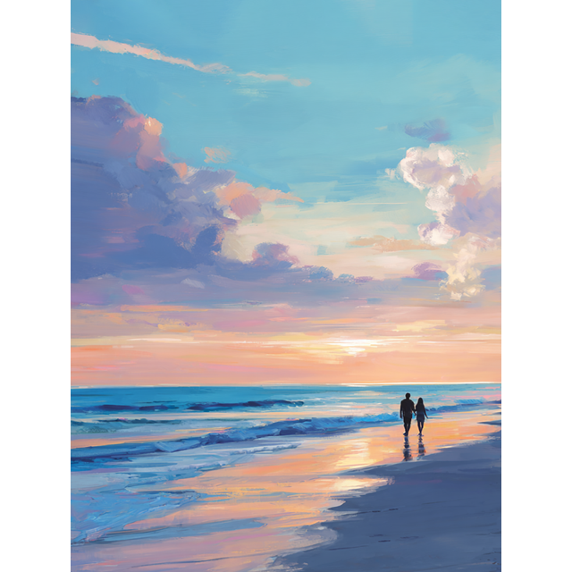 Couple Beach Sunset Canvas Wall Art 15.75x11.81 Inches