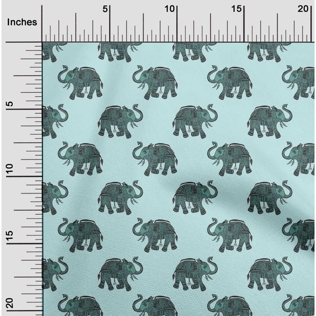 oneOone Georgette Viscose Fabric Elephant Block Print Sewing Fabric BTY 42 Inch Wide