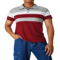 thumbnail image 1 of Men T-Shirt Short Sleeve Color-Contrast Stripe Slim-Fit Lapel Tops, 1 of 6