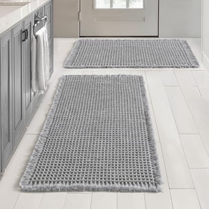 Ensemble de 2 Rugs de salle de bain à gaufres, Ruges de bain Boho non lavables à glissades, Mats de bain Super Absorbant, Ultra Tapis de douche à l'appui en caoutchouc doux pour salle de bains, baignoire et douche, gris clair, 17x24 1 cm