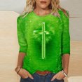 thumbnail image 1 of Xihbxyly Hauts pour Femmes Manches 3/4 T-shirt Imprimé Col Rond de Pâques Manches 3/4 Chandail Col Rond Articles en Liquidation, 1 of 4
