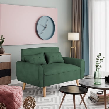 Sobaniilo Causeuse Moderne Petite de 47 Pouces, Canapé 2 Places en Tissu de Lin Style Mi-Siècle Capitonné Love Seat avec Coussins de Dossier et Pattes en Bois Fuselées pour Salon, Chambre et Petit Espace (Vert)