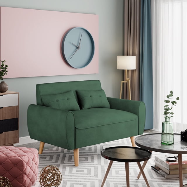 Sobaniilo 47" Small Modern Loveseat Sofa, Mid Century Linen Fabric 2-Seat Sofa Couch Tufted Love Seat with Back Cushions and Tapered Wood Legs for Living Room, Bedroom and Small Space (Green)