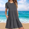 thumbnail image 1 of Robe d'Été pour Femmes 2024 Mode Grande Taille Décontractée à Manches Courtes Robe T-Shirt Robe Mini à Étages avec Poches Rabais de 50 % Liquidation!, 1 of 7