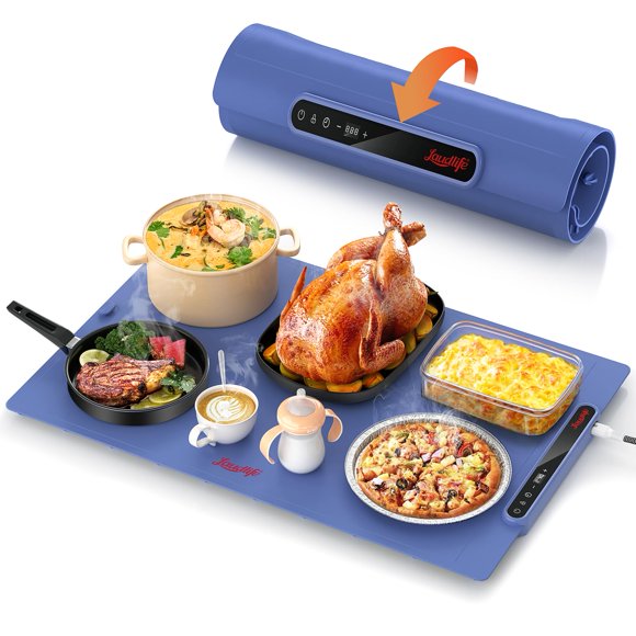 Laudlife Electric Warming Mat for Food, Roll-Up Silicone Heating Pad with 7 Adjustable Tempmaster Levels, Foldable Warming Tray f