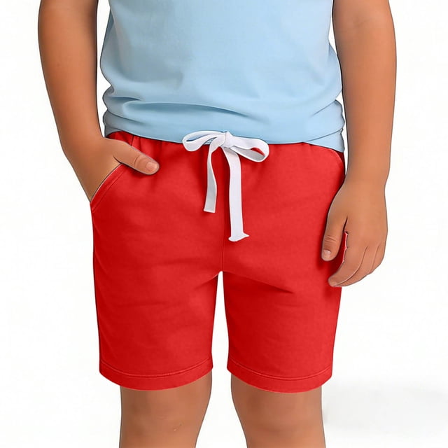 HOZADOIE Boys Basketball Shorts Pure Cotton Spring Summer Solid Color Elastic Drawstring Waist Breathable Casual Athletic Shorts with Pockets 1-11 Years