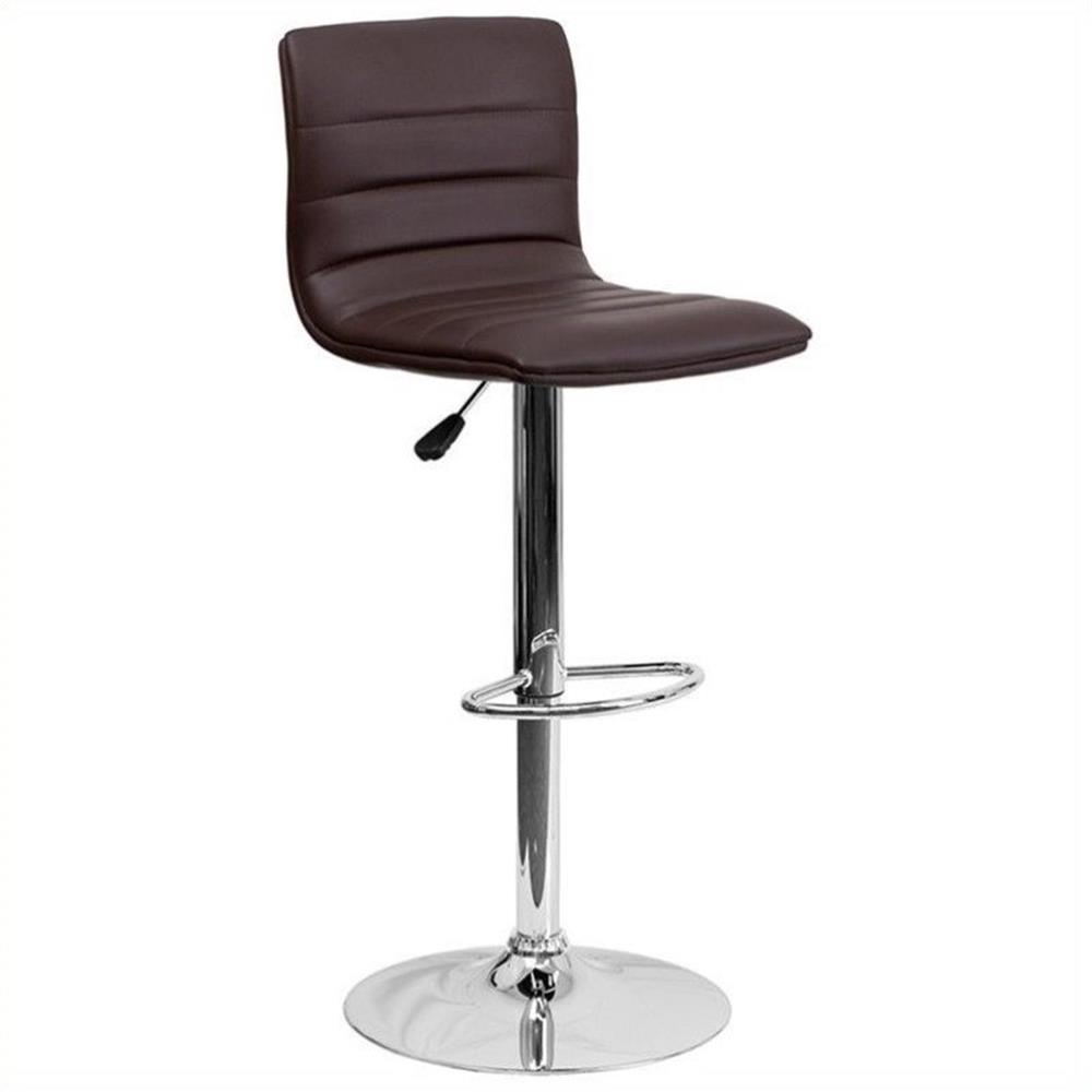 Bowery Hill Adjustable Faux Leather Striped Bar Stool in Brown