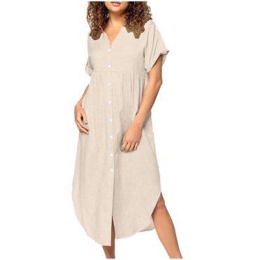 Weiqiqre Robes d'Été Décontractées pour Femmes à Boutons, Longues Tuniques de Plage pour Couvrir le Maillot de Bain, Robe Chemise Maxi d'Été