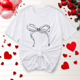 thumbnail image 1 of Jusqu'à 65 % de Réduction d'Été Iumwxz T-Shirts Basiques Plissés Décontractés pour Femmes Hauts d'Été Mignons pour Femmes Blouse à Imprimé Nœud Col Rond Manches Courtes Blouse pour Femmes Confortable pour l'École, 1 of 4