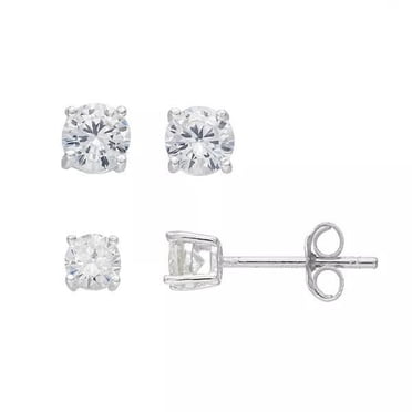 Luxury Designs Sterling Silver Set of 2 Cubic Zirconia Stud Earrings