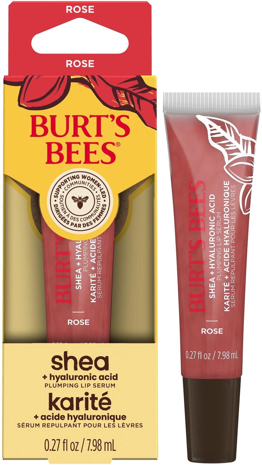 Sérum repulpant pour les lèvres au karité de Burt’s Bees avec acide hyaluronique en teinte Rose, produit de soin d’origine naturelle pour les lèvres, 1 tube