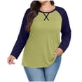 thumbnail image 2 of Yuyuzo Hauts pour Femmes Grande Taille à Blocs de Couleur Chandails à Manches Longues Col Rond Coupe Ample Confortable Tunique Unie Tee Chandails, 2 of 7