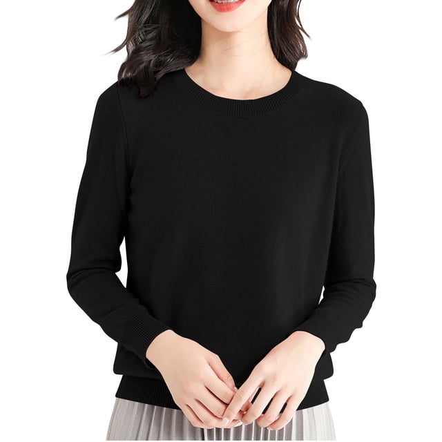 Yuyuzo Long Sleeve Shirts for Women Crewneck Ribbed Knit Sweater Tops Solid Color Loose Pullover