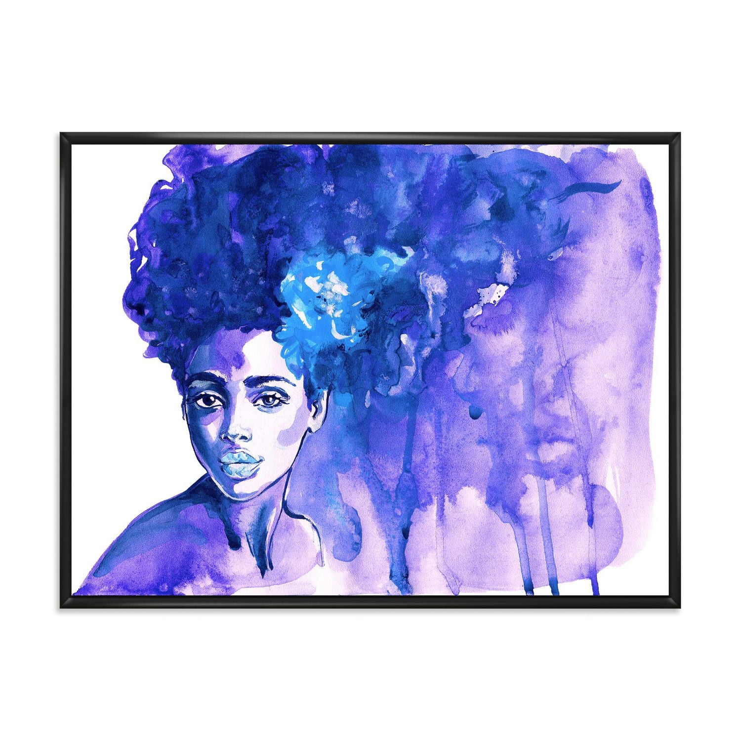 Designart Portrait bleu glorieux de femme afro-américaine ART MURAL À CADRE FLOTT