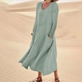 thumbnail image 1 of Robes d'Été Grande Taille Mode pour Femmes Manches Longues Couleur Unie Coton Lin Col Rond Robe avec Poches Combinaisons pour Femmes pour l'Été Chic en Liquidation, 1 of 5