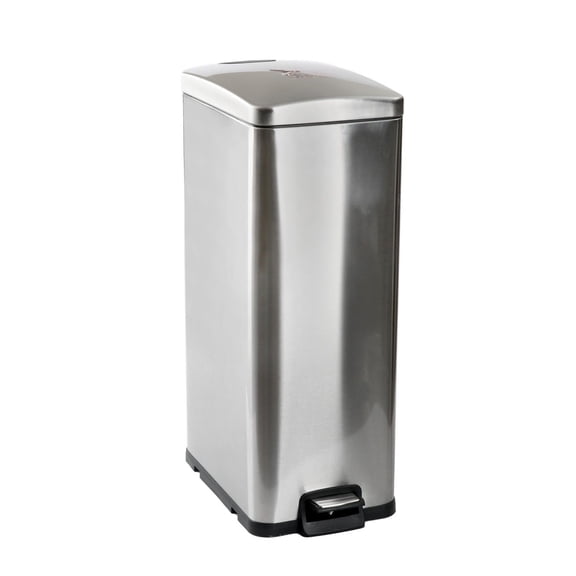 Hometrends 40 Liter Stainless Steel Hands Free Step Kitchen Trash Can, Durable Foot Pedal, Fingerprint-proof stainless steel finish Wastebasket
