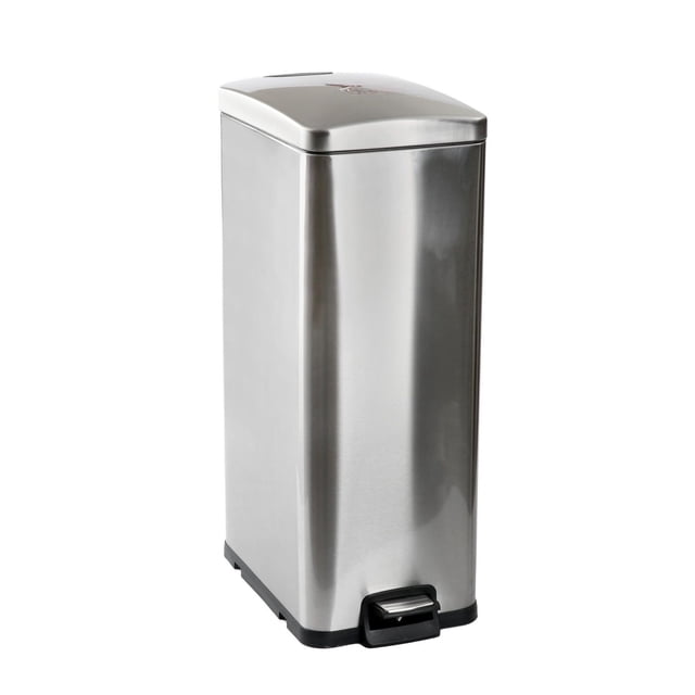 Hometrends 40 Liter Stainless Steel Hands Free Step Kitchen Trash Can, Durable Foot Pedal, Fingerprint-proof stainless steel finish Wastebasket