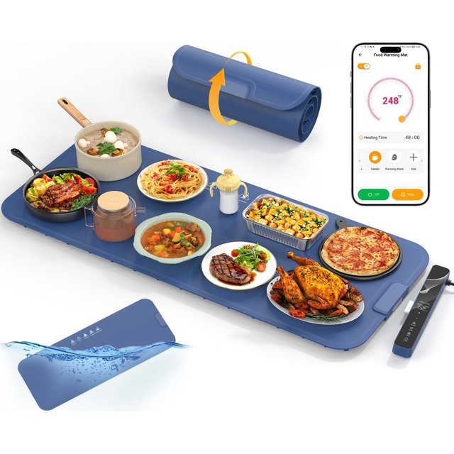 Food Warming Mat Extra Large 37"x15" with APP Control, Electric Warming Tray Adjustable Temp 99 Hour Timer Dishwasher Safe, Warming Mat for Food, Rol