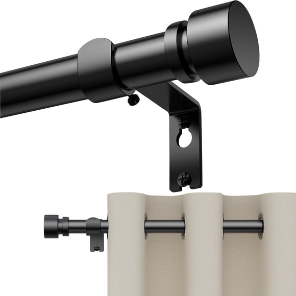 BloomFlower Curtain Rods 18-152 inch, for Window 144 Inch, Adjustable Length Heavy Duty Diameter 7/8 inch, Modern Finials, Black