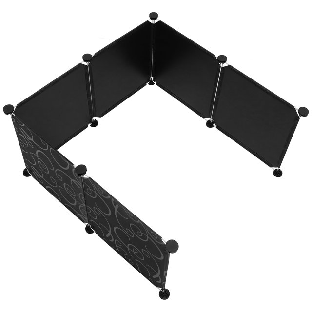 MasteelfCA 1 set of Cat Litter Box Enclosure Splash Guards Cat Litter Pans Privacy Protectors. The image shows a modular enclosure made of black plastic panels with swirl patterns, connected by round black buckles. Designed to prevent litter scattering and protect walls, it is suitable for various cat litter boxes and ideal for cats that pee on the edges. Includes six covers and 14 buckles.