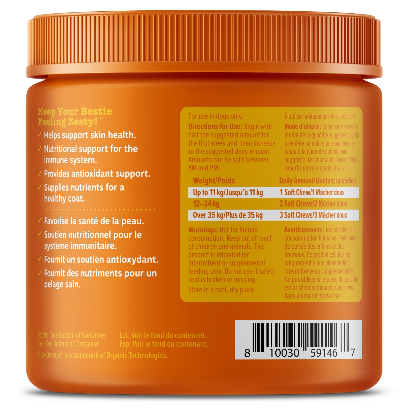 Zesty Paws Skin & Coat Chews Chicken Flavour Daily Soft Chews Dog Supplement, 90 count