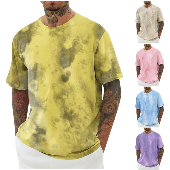 HVOBTTY Men's Plus Size Summer T Shirt Casual Fashion Print Short Sleeve Round Neck Loose Comfortable Breathable Everyday Wear Top Pink, XXXXXL