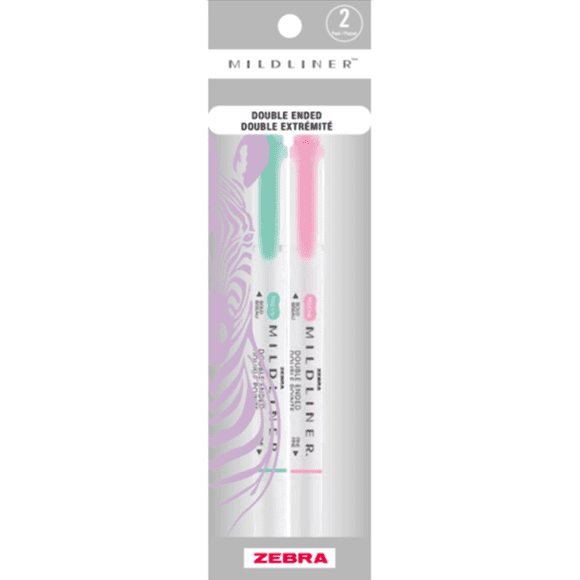 Surligneurs Mildliner, lot de 2, sachet plastique vert été et rose
