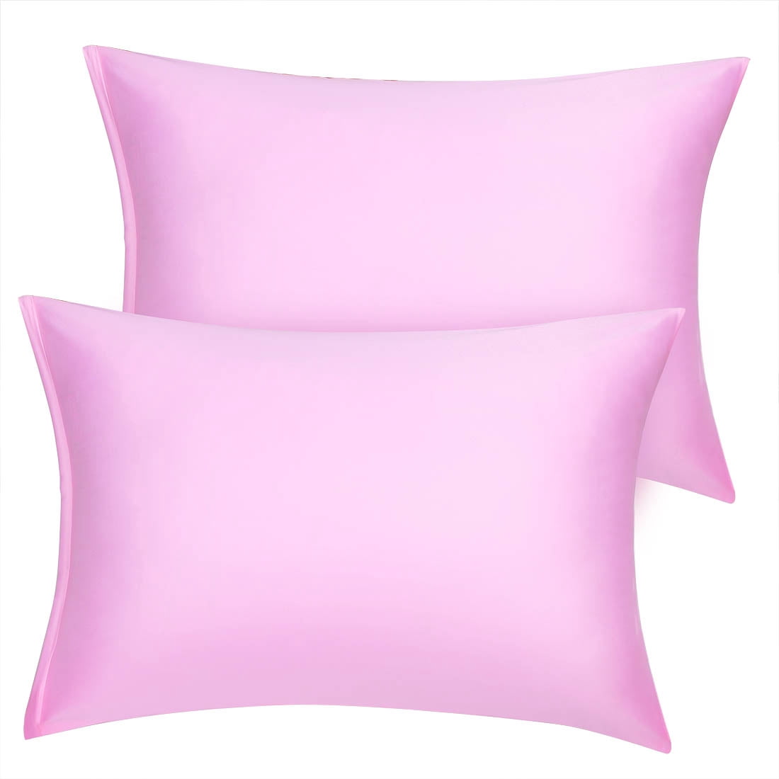 PiccoCasa 2 Pcs Taie d'Oreiller Satinée à Fermeture Éclair Satin Soyeux, King Rose