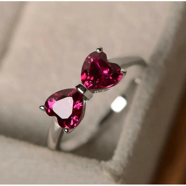 Bague en Forme de Cœur Rubis, Bague d'Engagement, Argent String, Bague de Promesse pour Femmes