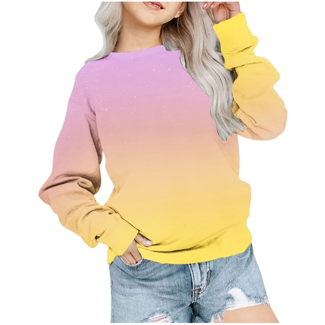 Chandail en Molleton pour Enfants Garçons Filles Mode Mignon Dégradé Manches Longues Col Rond Violet