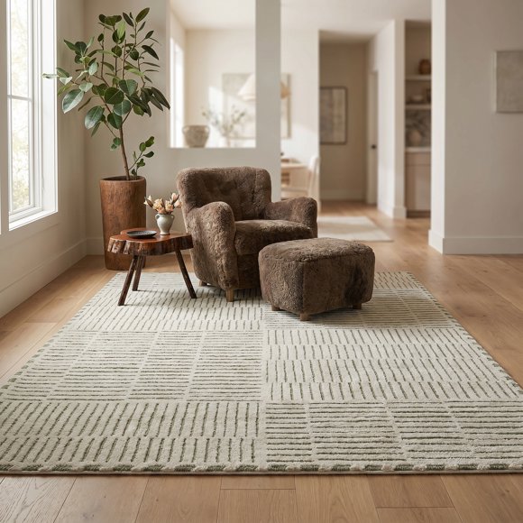 Rug Branch Domus Abstract Indoor Area Rug, Cream Green, Modern - Living Room, Bedroom, Dining Room, and Kitchen