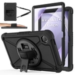 Lolsea Case for Samsung Galaxy Tab A11 Plus 11" 2025 / A9 Plus 11" 2023, Multi-Functional Cover with 360° Rotate Stand / Screen Protector / Shoulder Strap / Hand Strap, Black