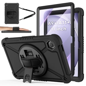 Lolsea Cas pour Samsung Galaxy Tab A11 Plus 11" 2025 / A9 Plus 11" 2023, Couverture multifonctionnelle avec 360° Support rotatif / Protecteur d'écran / Serre-épaule / Bracelet à mains, noir